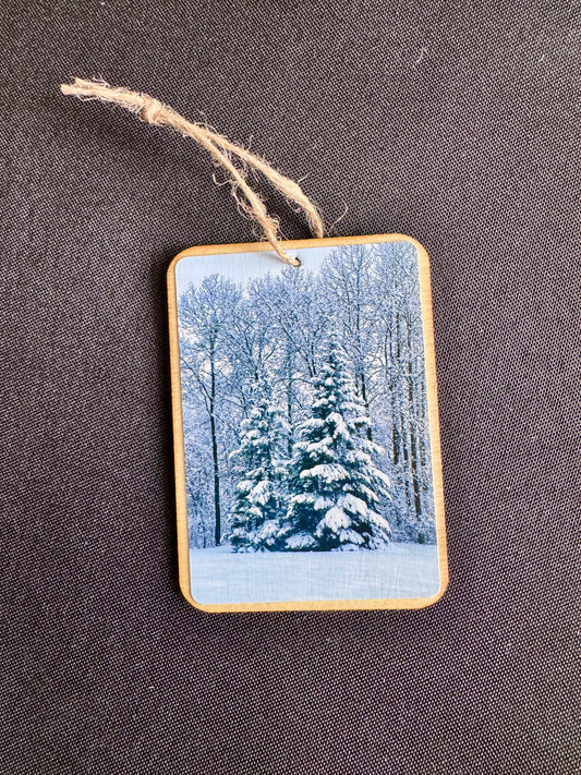 Snow Covered Trees - Wooden Ornament